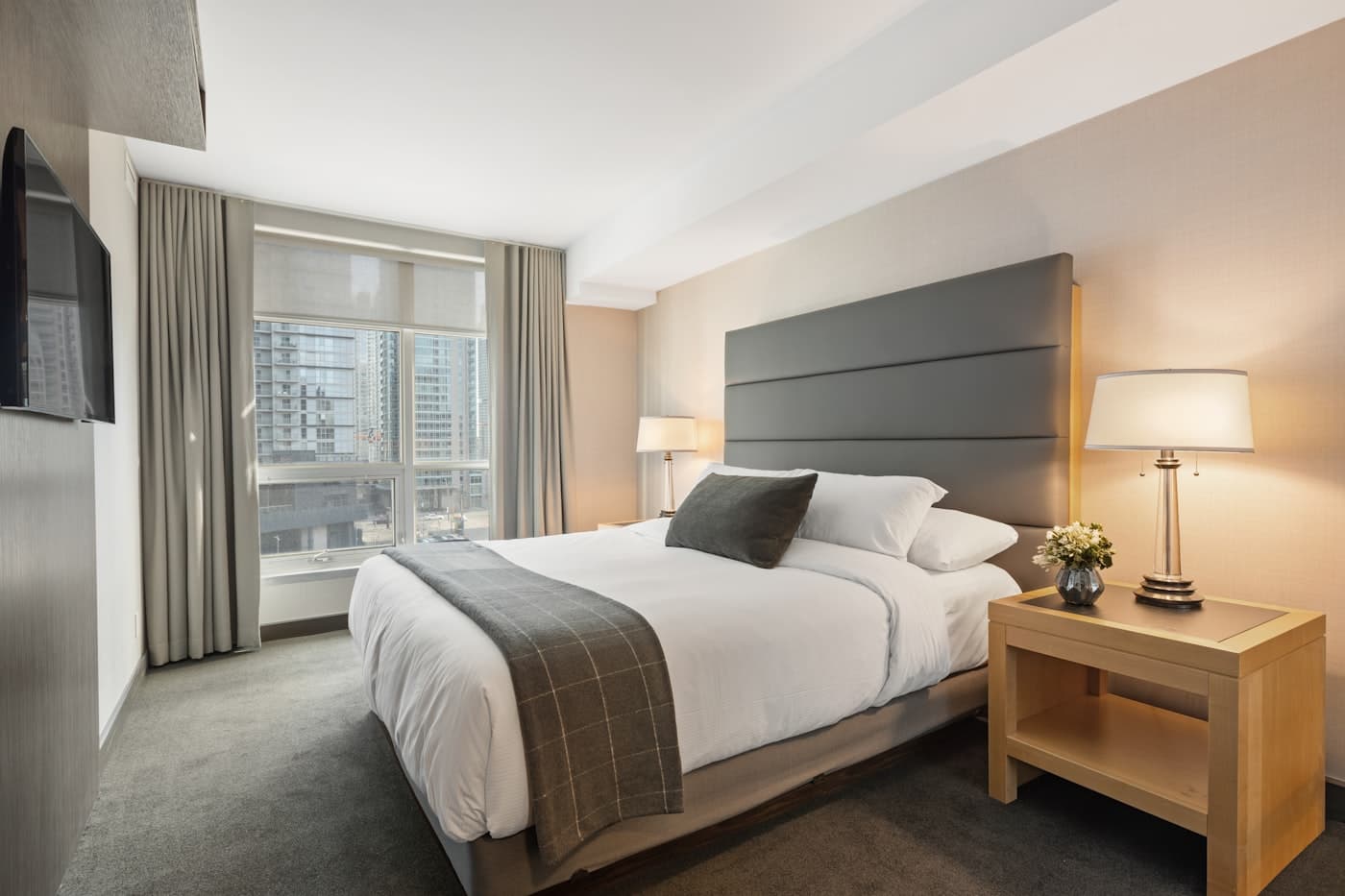 Clean, quiet room with a city view