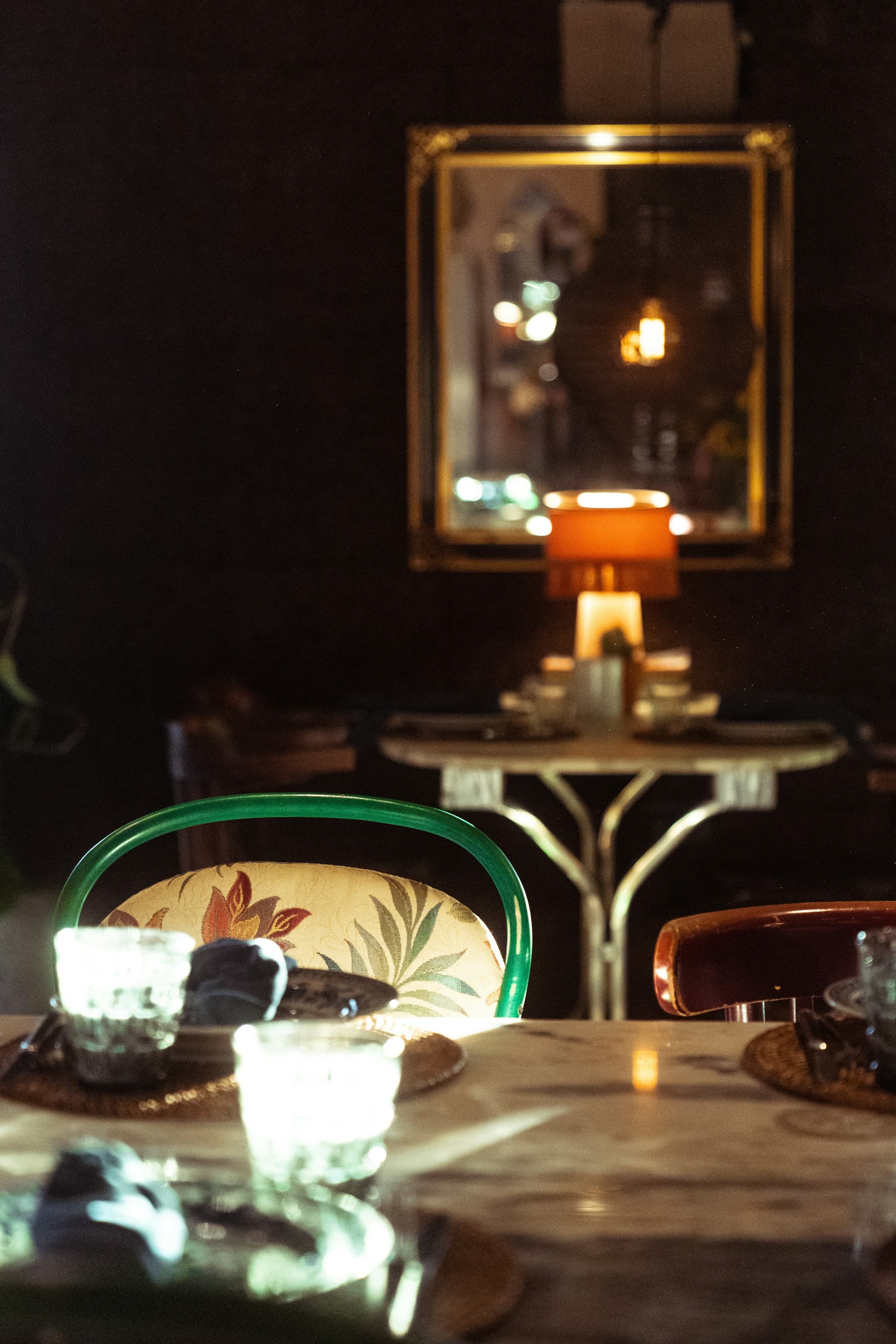 Candlelit dining table in the hotel's evening bar