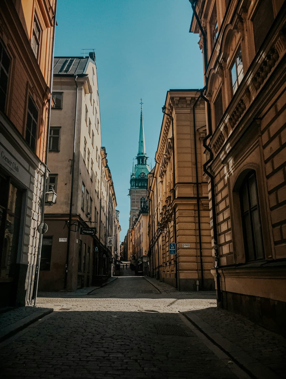 Quiet old-town cobblestone street